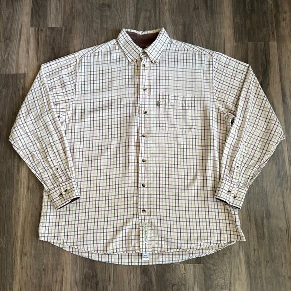 Barbour Button Down Shirt Mens Size XL Light Tattersalls Plaid Cotton Worn - Picture 1 of 9